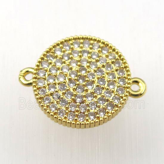 copper circle connector paved zircon, gold plated