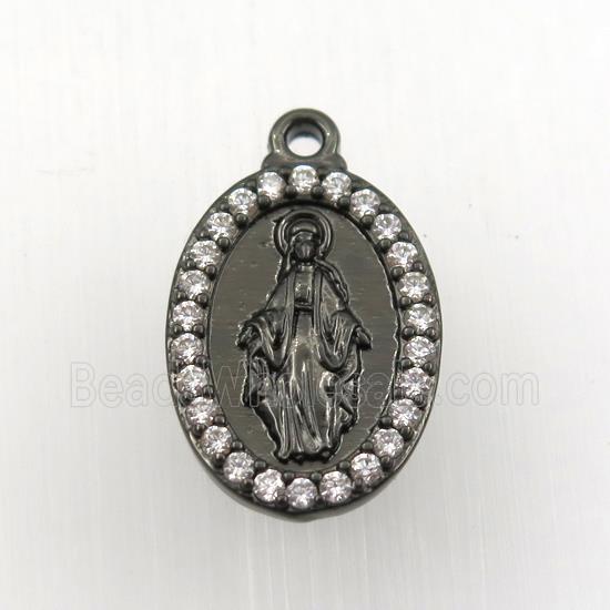 copper Jesus pendant paved zircon, black plated