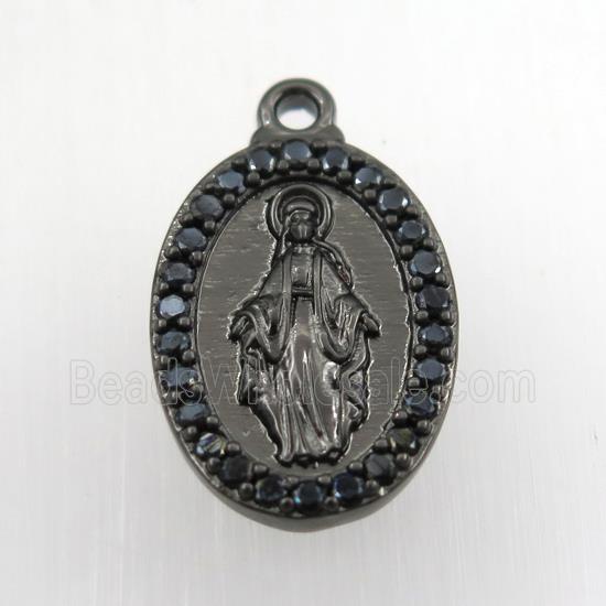 copper Jesus pendant paved zircon, oval, black plated