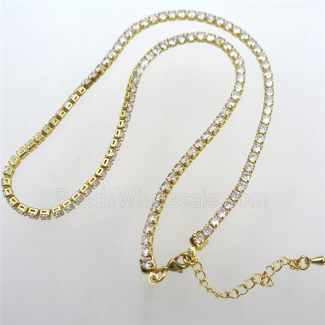 copper necklace chain pave zircon, gold plated
