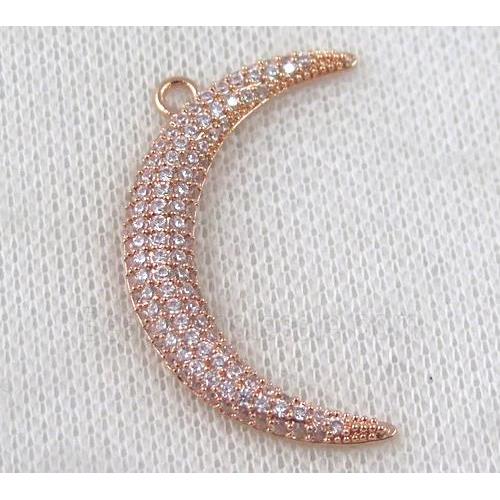 copper crescent pendant paved zircon, rose gold