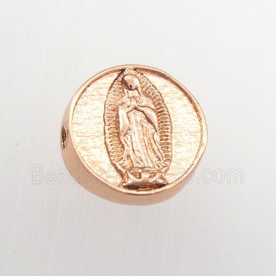 copper coin beads with Jesus, rose ogld