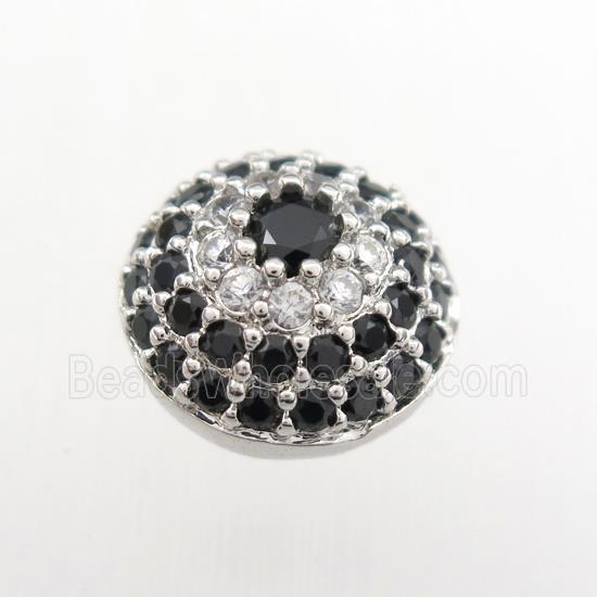 copper button beads paved zircon, platinum plated