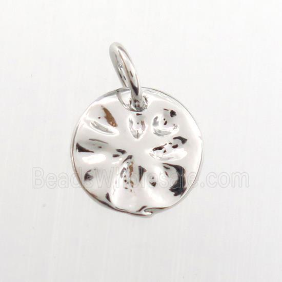 copper circle pendant, hammered, platinum plated