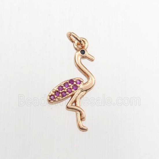 copper crane pendant paved zircon, rose gold