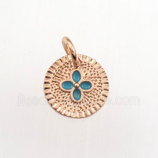 copper circle pendant, enameling, rose gold