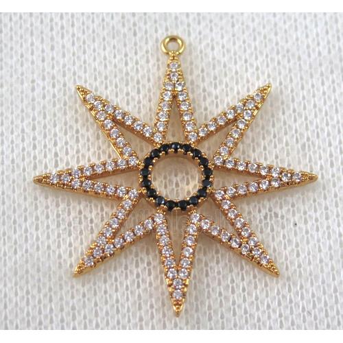 copper sun pendant paved zircon, gold plated