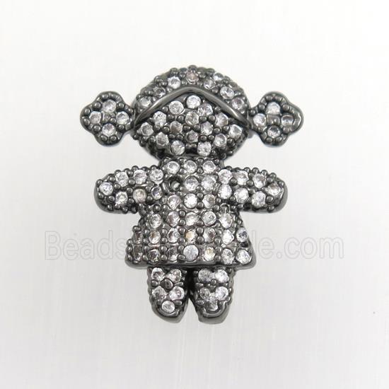 copper girls pendant paved zircon, black plated