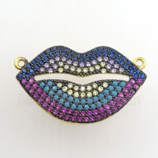 copper lip pendant paved zircon, gold plated