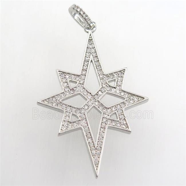 copper northstar pendant paved zircon, platinum plated