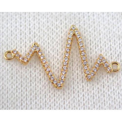 copper cardiogram connector paved zircon, gold plated