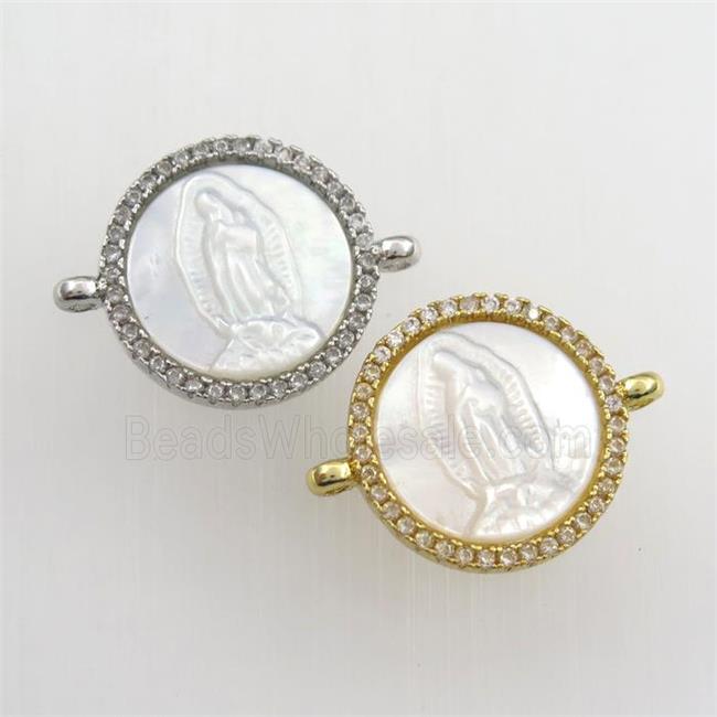 copper circle connector paved zircon with shell Jesus, mix color