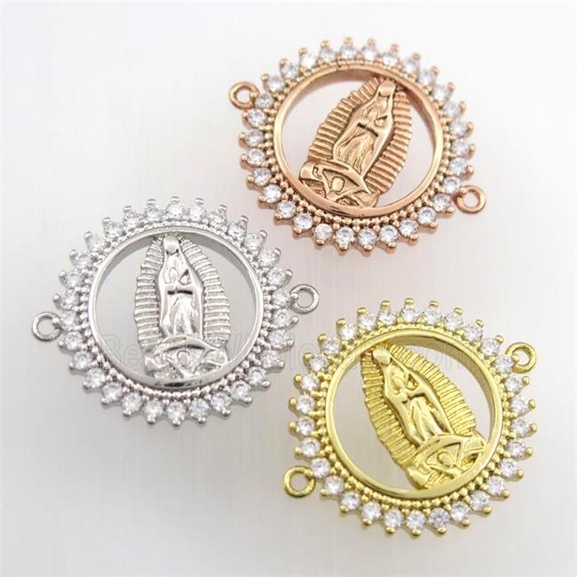 copper circle connector paved zircon with Jesus, mix color