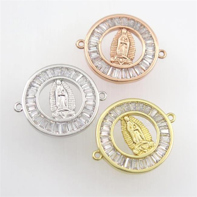 copper circle connector paved zircon with Jesus, mix color