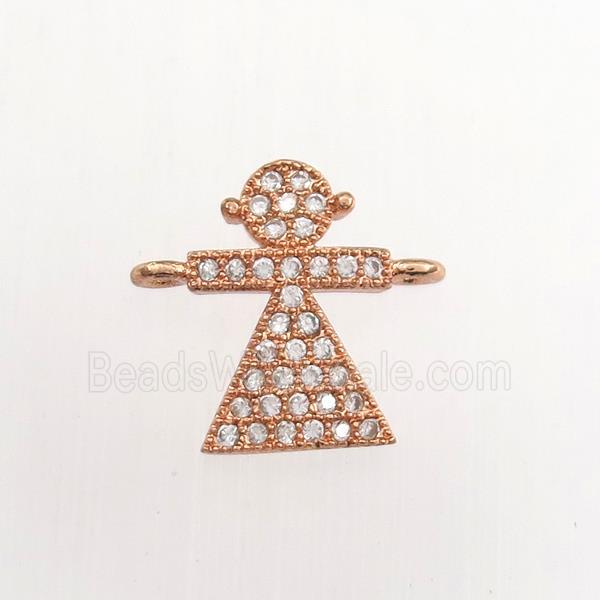 copper kids connector paved zircon, rose gold plated