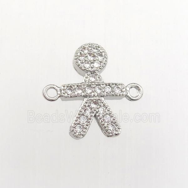 copper kids connector paved zircon, platinum plated