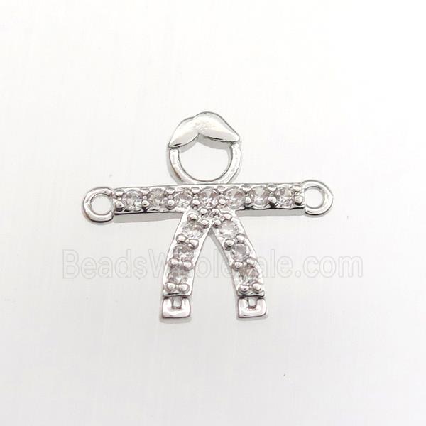 copper kids connector paved zircon, platinum plated