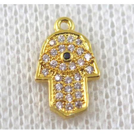 copper hamsahand pendant paved zircon, gold plated