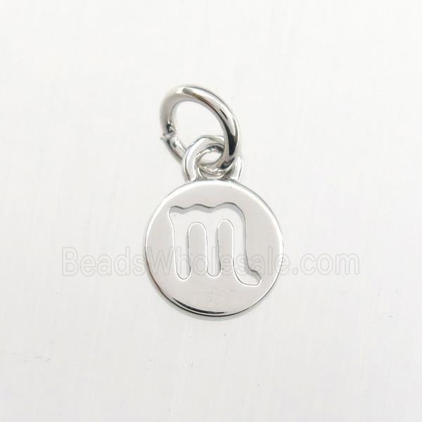 copper circle pendant, zodiac scorpio, platinum plated