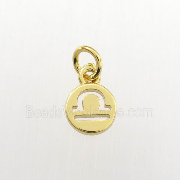 copper circle pendant, zodiac libra, gold plated