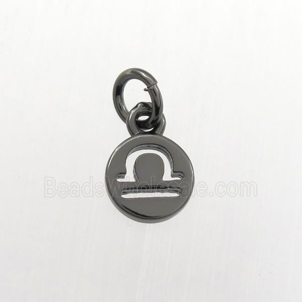 copper circle pendant, zodiac libra, black plated