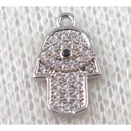 copper hamsahand pendant paved zircon, platinum plated