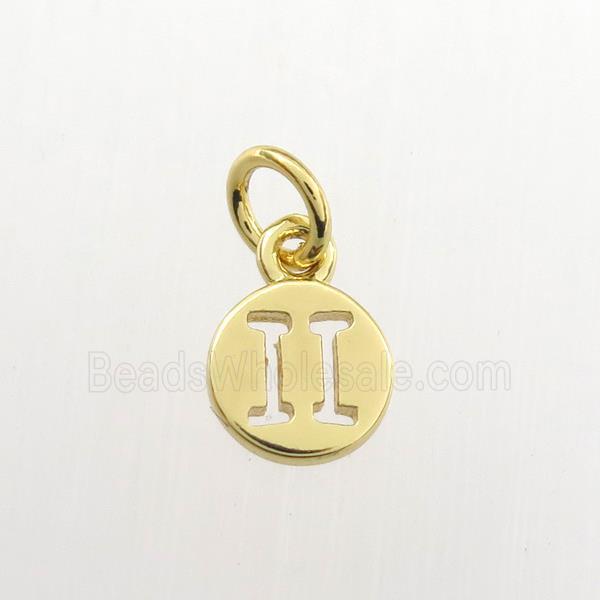 copper circle pendant, zodiac gemini, gold plated