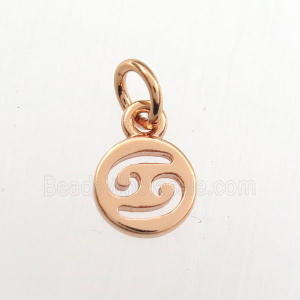 copper circle pendant, zodiac cancer, rose gold