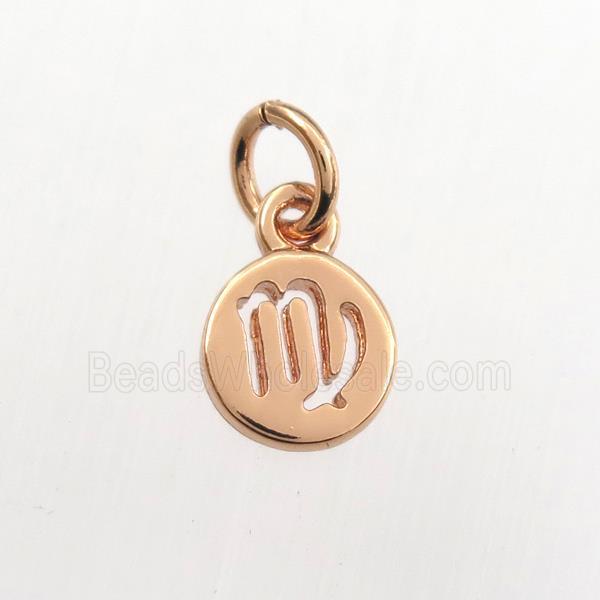 copper circle pendant, zodiac virgo, rose gold