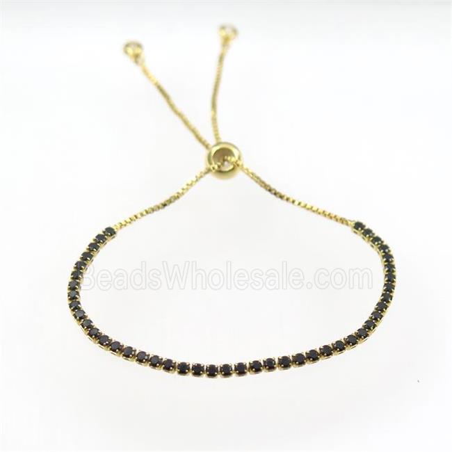 copper bracelet pave black zircon, adjustable, gold plated