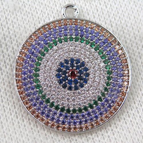 copper circle pendant paved zircon, sun, platinum plated