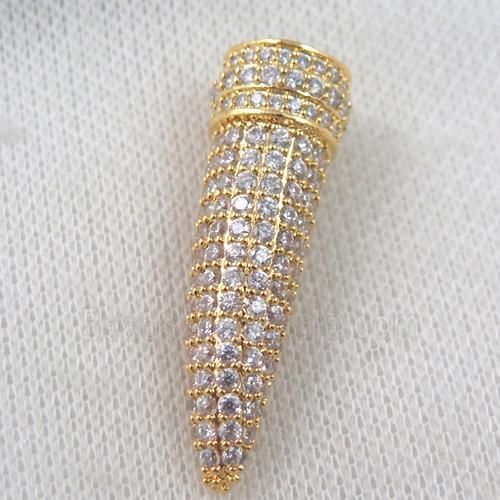 copper horn pendant paved zircon, gold plated