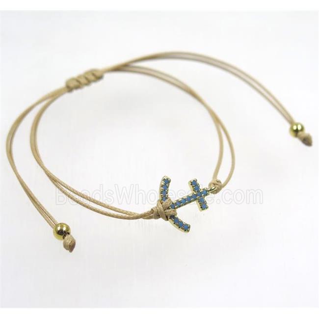 handmade bracelet with anchor pave zircon, nylon wire