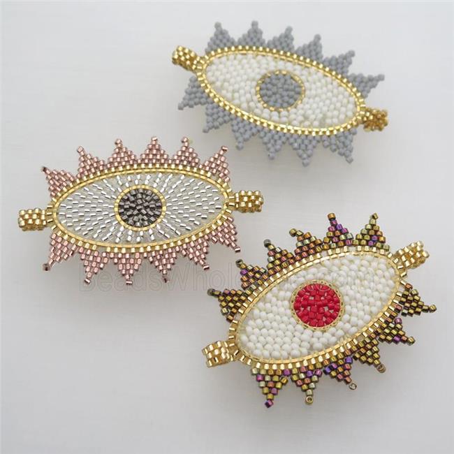 Handcraft eye connector with seed glass beads, mix color