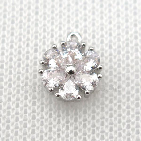 copper flower pendant paved zircon, platinum plated