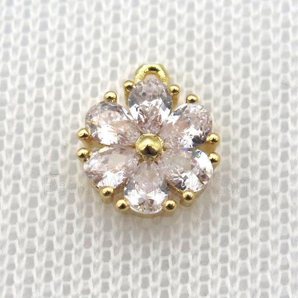 copper flower pendant paved zircon, gold plated