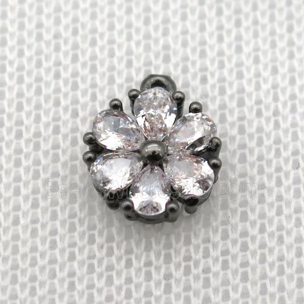 copper flower pendant paved zircon, black plated
