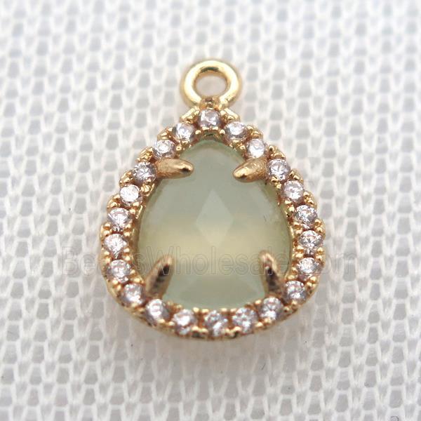 copper teardrop pendant pave zircon with crystal glass, gold plated
