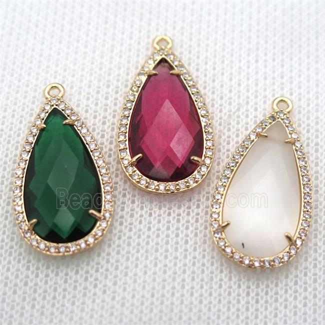copper teardrop pendant pave zircon with crystal glass, mixed, gold plated
