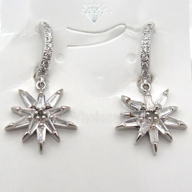 copper star Hoop Earrings pave zircon, platinum plated