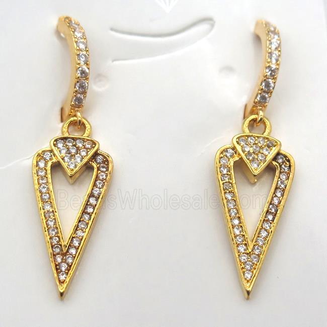 copper teardrop Hoop Earrings pave zircon, gold plated