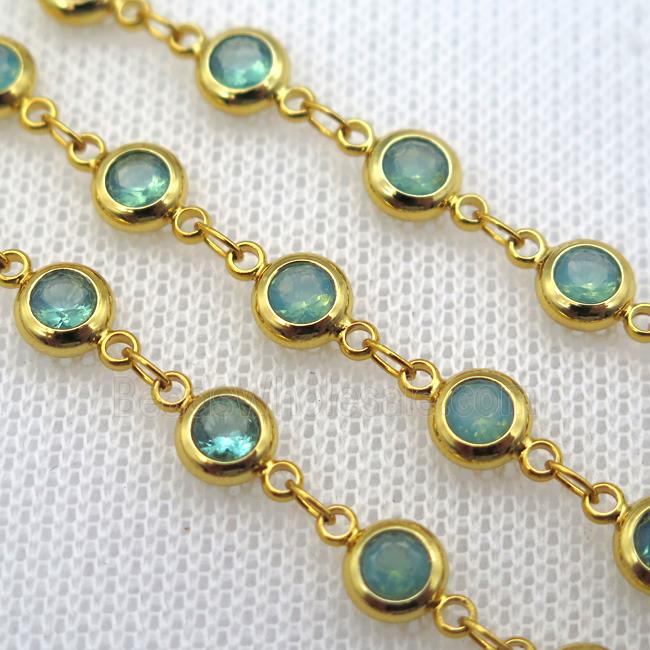 green Zircon Chain, copper, gold plated