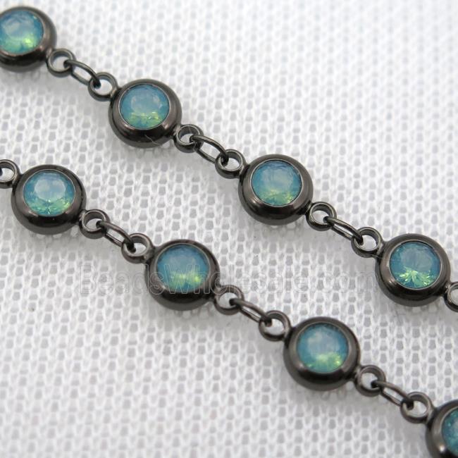 green Zircon Chain, copper, black plated