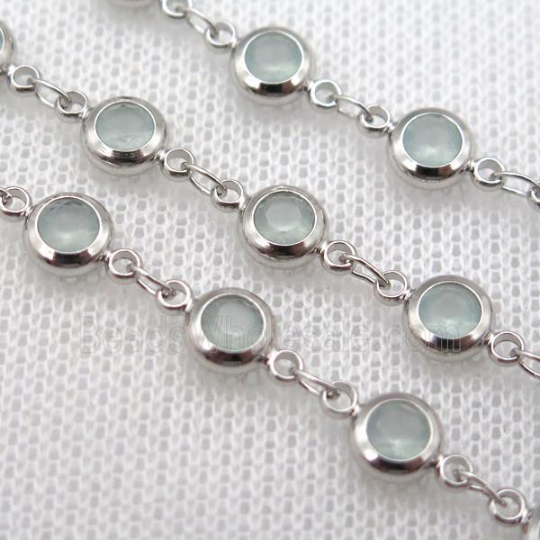 lt.green Zircon Chain, copper, platinum plated
