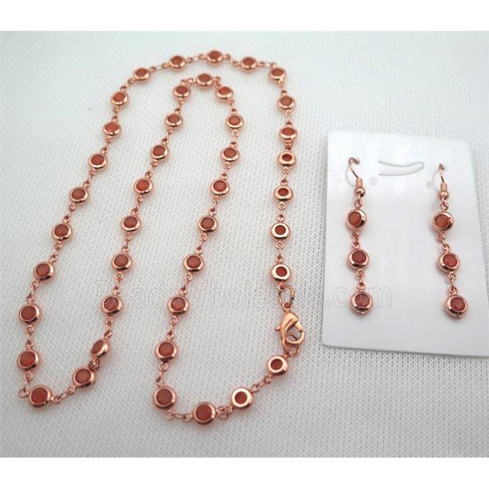 copper Jewelry Sets with orange zircon, rose gold