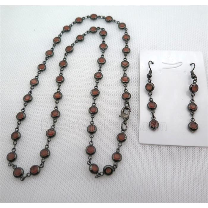 copper Jewelry Sets with orange zircon, black plated