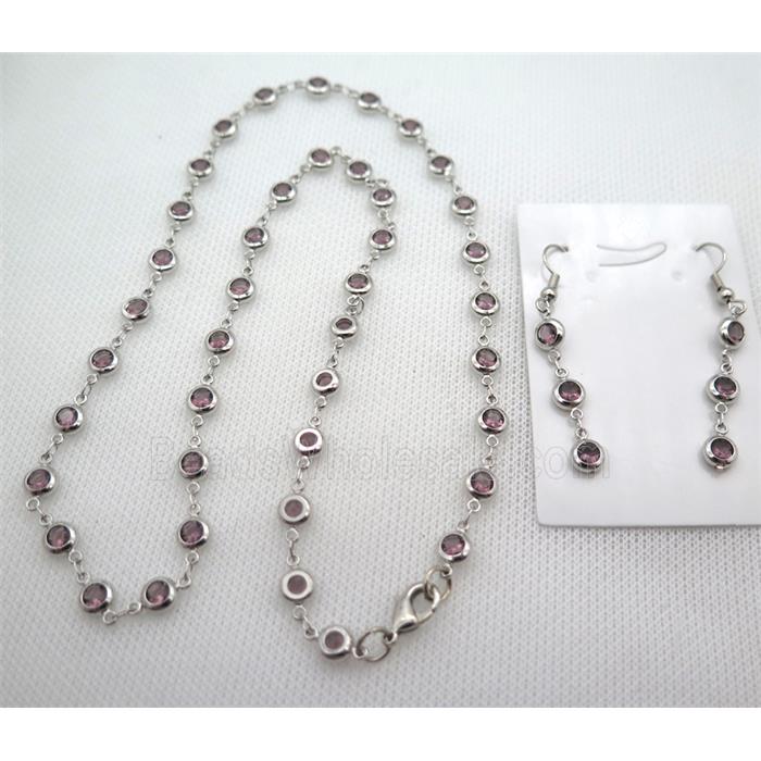 copper Jewelry Sets with purple zircon, platinum plated