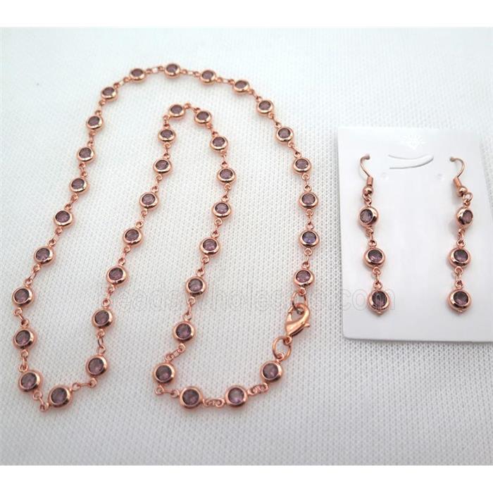 copper Jewelry Sets with purple zircon, rose gold