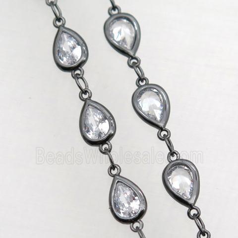 copper chain with teardrop zircon, black plated