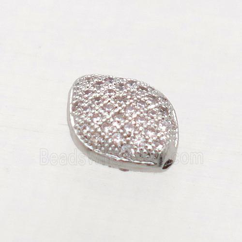 copper oval beads paved zircon, platinum plated